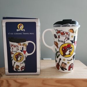 Buc-ee's Texas 16 Oz Ceramic Travel Mug With LID NWT